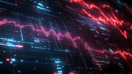 Obraz premium Vibrant Data Visualization: Financial and Technological Analytics with Neon Grid Highlights