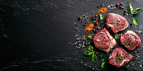 Meat and spices on a black background mockup