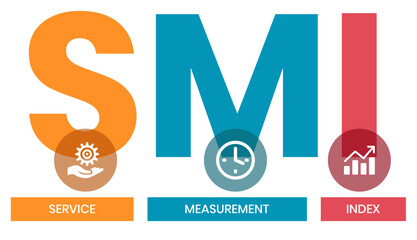 SMI - Service Measurement Index acronym, business concept. word lettering typography design illustration with line icons and ornaments. Internet web site promotion concept vector layout.