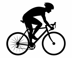 A silhouette of a male biker with helmet biking,Cycling silhouette vector,Bicyclist silhouette