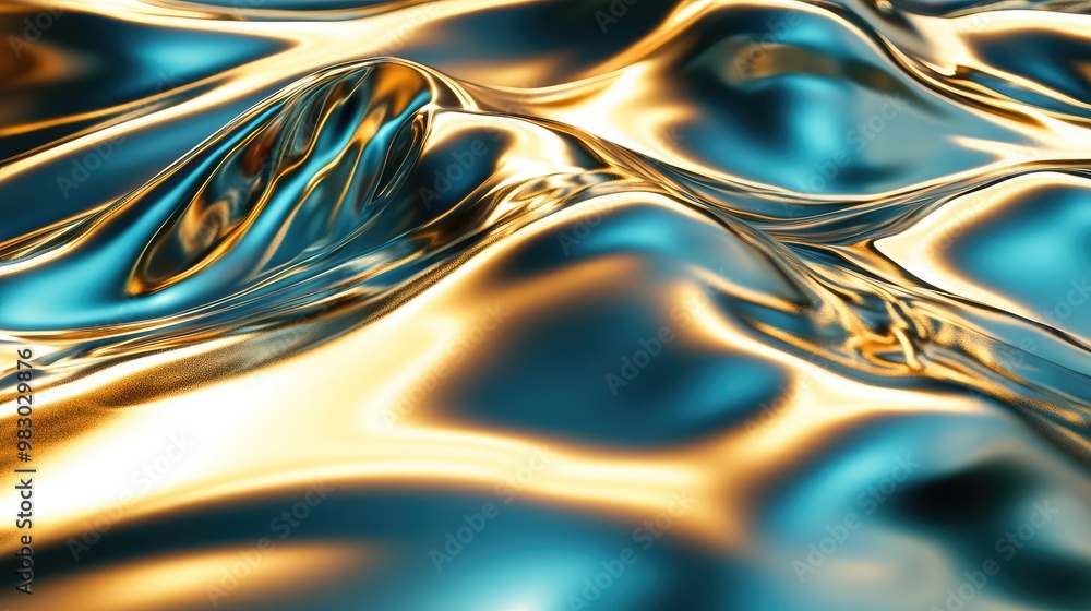 Aufkleber abstract 3d metallic waves flowing smoothly, creating dynamic reflections.