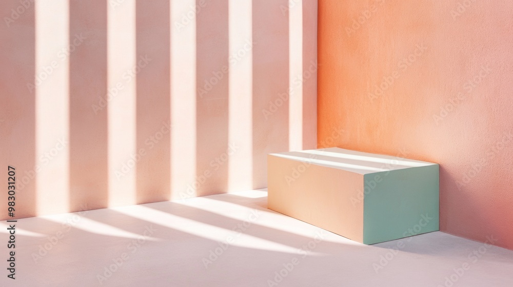 Aufkleber serene morning in a boutique soft pastel peach surface with warm streaming rays of natural light and