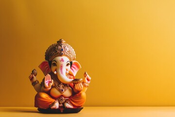 Ganpati Statue Against Yellow Background for Diwali - Perfect for Print, Cards, and Posters