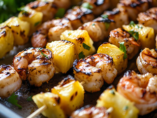 Grilled Shrimp and Pineapple Skewers with Light Grill Marks and a Tropical Vibe