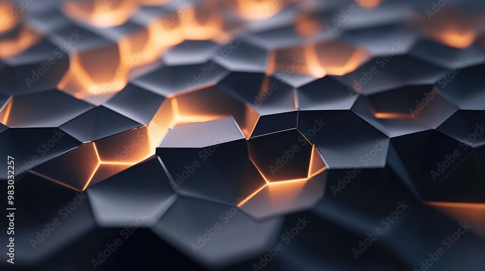 Poster Complex 3D geometric patterns with interlocking polygons, glowing softly.