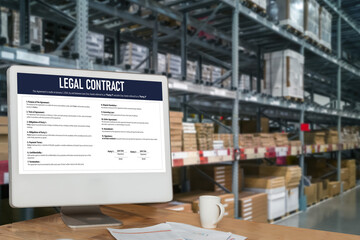 Digital legal contract provide terms and conditions document on computer screen ready for online digital signature for deal agreement of future business snugly