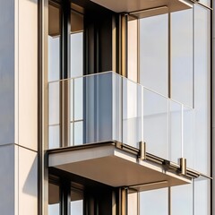 Fototapeta premium A close-up of a modern balcony with glass railings and a sleek design.