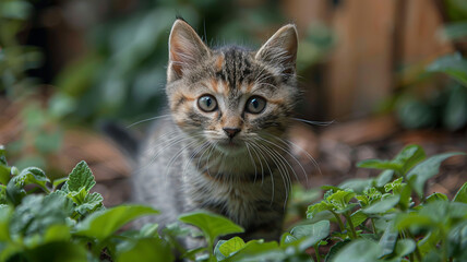 Little gray kitten close up