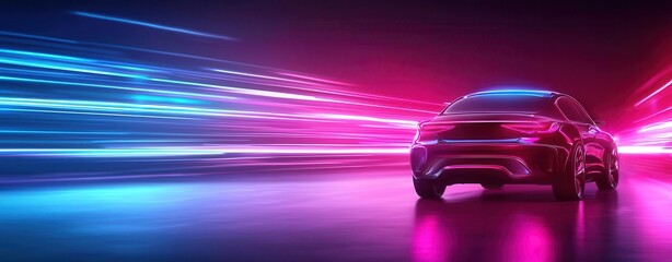 A futuristic vehicle zooming across an endless highway of light, with no destination in sight, dare to dream, freedom in motion