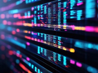 Obraz premium Bioinformatics tools analyzing large genetic data sets, flowing code and gene sequences, computational biology, AI-driven genomics research