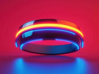 Advanced wearable tech device with flexible display, glowing interface and sleek design, engineering innovation, next-gen wearable technology