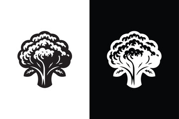 Cauliflower silhouette vector icon with black and white background,