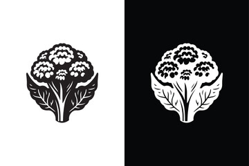 Cauliflower silhouette vector icon with black and white background,