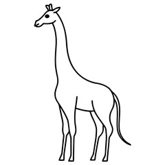 Minimalist Giraffe Outline with Extended Neck on White