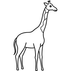 Minimalist Giraffe Outline with Extended Neck on White