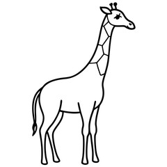 Minimalist Giraffe Outline with Extended Neck on White