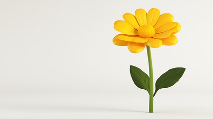 Single yellow flower with green leaves on a clean background.