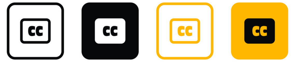 Closed captioning icon symbol. displaying text on video screen for broadcast and television, CC icon sign.