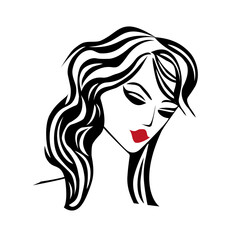 Beautiful silhouette of girl, woman. Salon logo, vector illustration on white background.