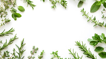 Obraz premium Fresh Green Herbs on White Background - Nature and Health Concept