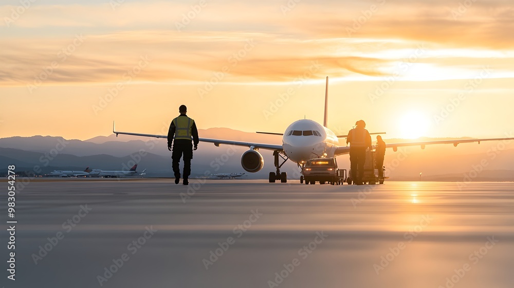 Poster efficient airfield logistics operations - teams streamlining flight scheduling and essential service