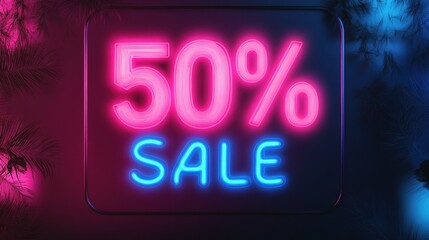 Neon 50% Sale Sign for Attractive Promotions