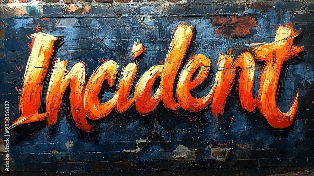Poster this image captures a vibrant mural art piece featuring the word 'incident' with bold and dynamic br