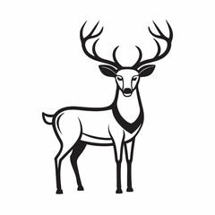 Elegant Black Deer Line Art with Antlers on White Background