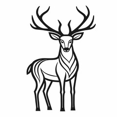 Elegant Black Deer Line Art with Antlers on White Background