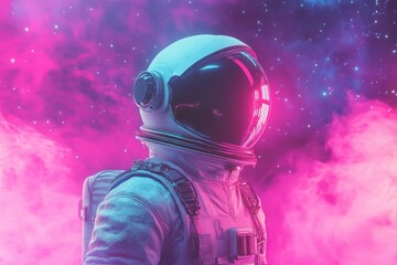 Pink Cosmic Explorer - Adventurous Journey through an Imaginary Extraterrestrial Landscape. Beautiful simple AI generated image