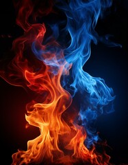 青い炎と赤い炎のコントラスト（blue fire and red fire contrast background）
