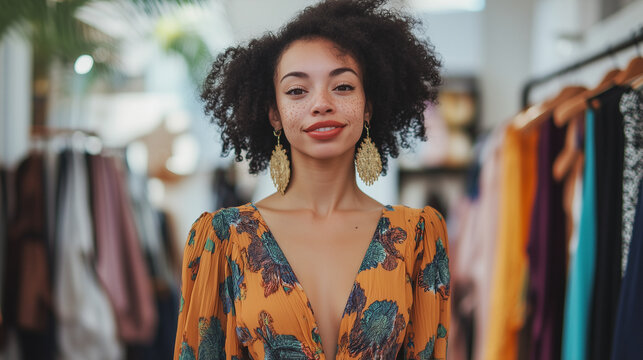 Woman with Vitiligo Posing in Fashion Boutique
