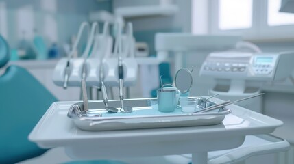 Dental tools ready for patient exam