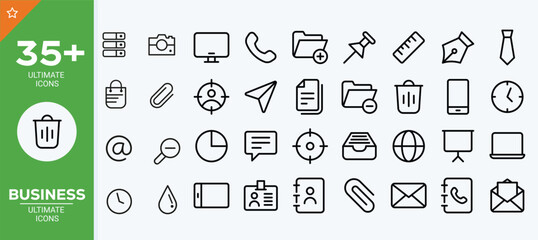  Business Editable Icons set. Vector illustration in modern thin line style of business related icons: teamwork, documents, devices, and more. Pictograms and infographics for mobile apps.