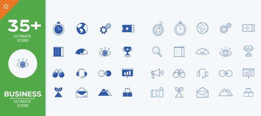 Set of 35 line icons related to business people, management, employees, cooperation, meeting, Editable stroke. Vector illustration