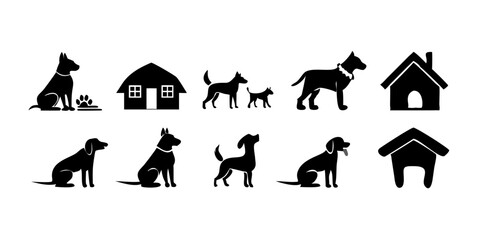 dog vector, silhouette dog, black dog, and dog house in different styles