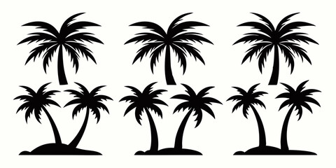 palm trees silhouette vector , palm tree in different styles vector