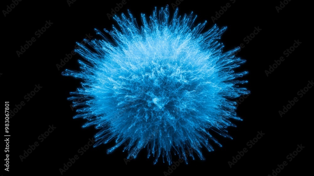 Poster an explosive arrangement of luminous blue particles expands outward, creating a captivating display 