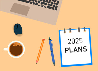 2025 New Year goal, plan and action idea.2025 goals Text on Note Pad.New Year resolutions plan concept.Artificial intelligence.
