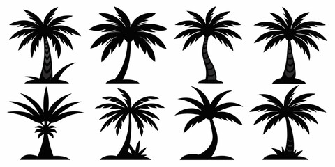 palm trees silhouette vector , palm tree in different styles vector