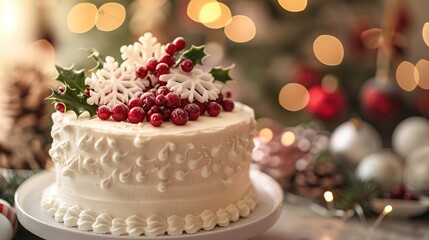 Christmas Cake with Festive Decoration
