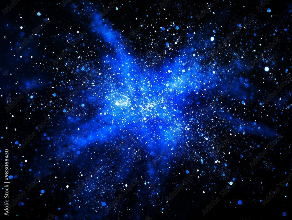 Poster a captivating burst of blue dots and particles emanates from the center, creating a sense of movemen