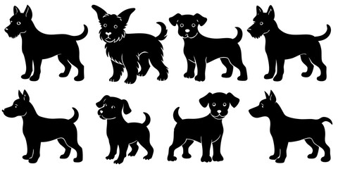 dog vector, black puppy dog all different styles, and silhouettes of dogs