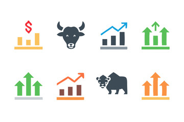 stock market icon set containing stocks