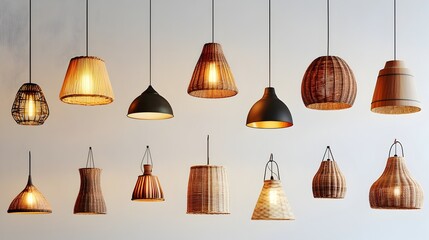 Obraz premium Diverse Collection of Elegant Hanging and Floor Lamps on White Background