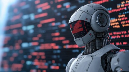 Fototapeta premium Futuristic robot with advanced technology in a digital environment, representing the future of artificial intelligence.