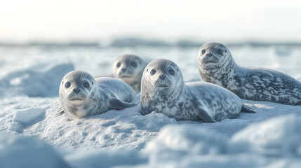 Seals Resting on an Icy Shoreline