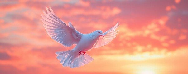 Obraz premium A bird soars into the sunset, surrounded by beautiful colors of the evening sky