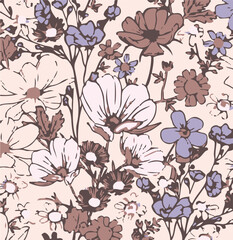 Flowers seamless pattern. vector illustration. Abstract flowers, floral vector with leaves