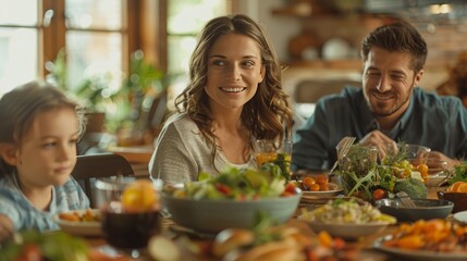 Family bonds over meal in cozy kitchen, creating happy connection through shared nutrition and time